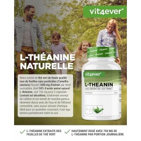 L-Théanine - 180 gélules - 750 mg par portion journalière - à partir dextrait naturel de thé vert - hautement dosé - végétal
