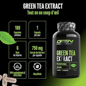 Green Tea Extract - 180 gélules - Extrait de thé vert très fortement dosé avec 750mg dextrait de thé vert par gélule - 95% p