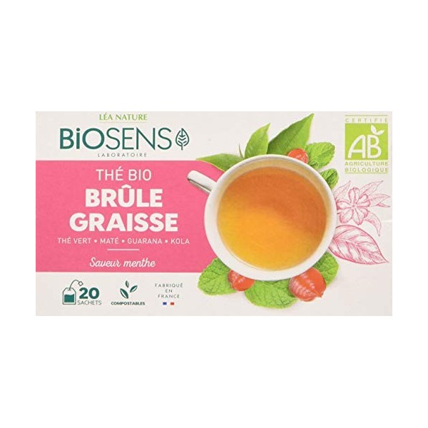Biosens - Thé Brûle Graisses - Thé Vert, Maté, Guarana et Kola - Certifié Bio AB - Fabriqué en France - Commerce Équitable - ...