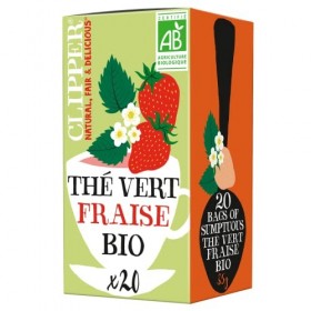 CLIPPER - Thé Vert Bio Fraise - Sumptuous - Issu du Commerce Équitable - 20 sachets de Thé Bio - 1 paquet
