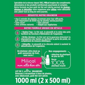 Draineur Ultra | Lot de 2 Flacons de 500 ml | Affine la Silhouette | Laboratoire Milical Thé Vert - Pêche Thé vert
