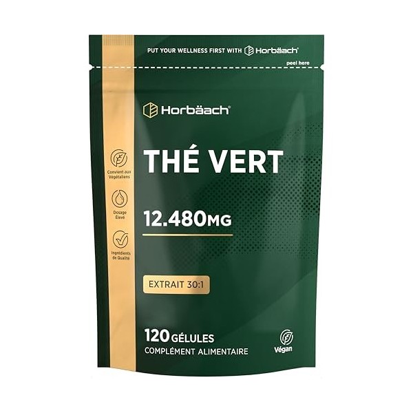 Extrait Thé Vert Gelules 12480 mg | Green Tea Extract | Extrait Haute Résistance | 120 Gélules de Poudre | Végétalien et Végé