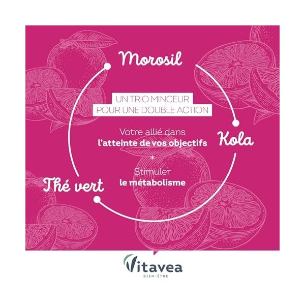 Vitavea - Trio dactifs avec Morosil®, Kola et Thé Vert - Complément alimentaire avec un actif breveté provenant de lorange 