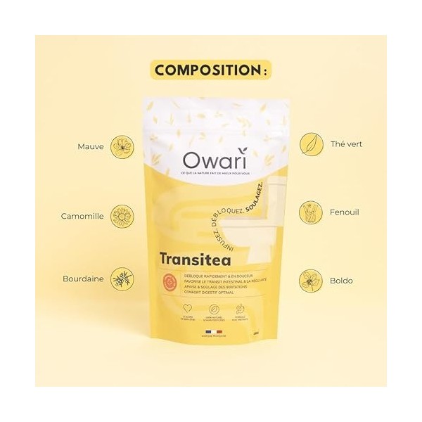 OWARI Transitea - Tisane Transit Anti Ballonnements et Ventre Gonflé - Infusion Fenouil pour Digestion Difficile et Ballonnem