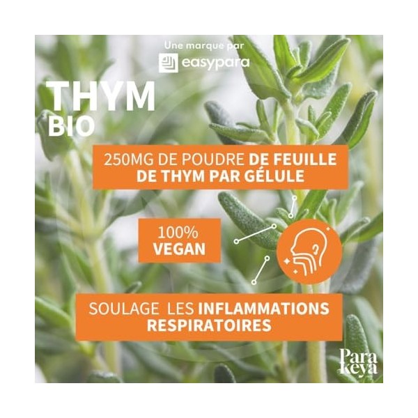 Parakeya Thym Bio | Confort Respiratoire & Sphère ORL | Apaise la Gorge et Dégage les Voies Respiratoires | Complément Alimen...