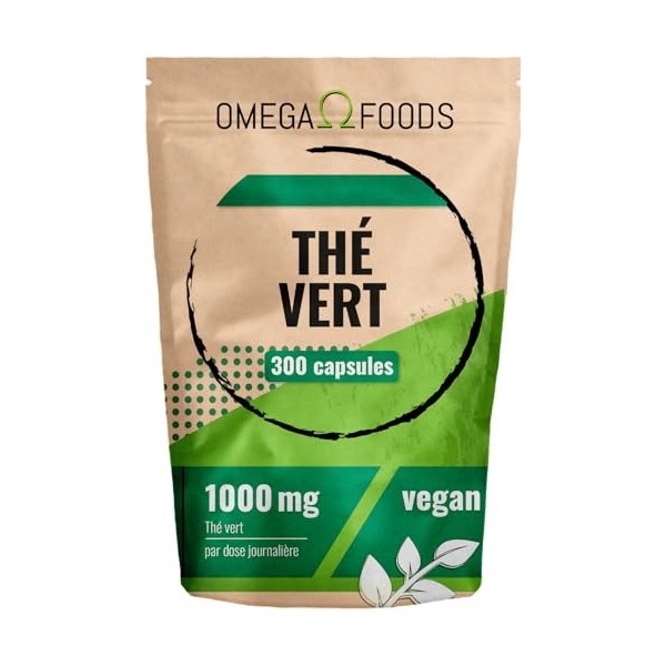 Gélules de thé vert – 300 gélules d’extrait de thé vert hautement dosé – 1 000 mg par dose quotidienne – Extrait de thévert