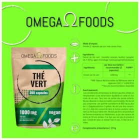 Gélules de thé vert – 300 gélules d’extrait de thé vert hautement dosé – 1 000 mg par dose quotidienne – Extrait de thévert