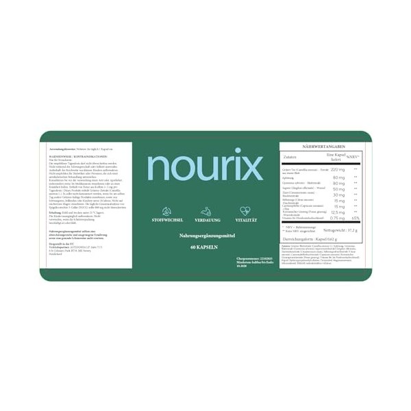 Nourix – Gélules Naturelles à base d’extraits d’algue, d’avocat et de thé vert – Formule végétale premium – 60 gélules. 1 Th...