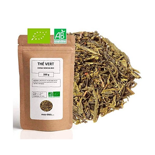 Thé Vert bio Sencha Nature Chine - 200g 80 tasses - Thé en vrac 100% agriculture biologique - Mes-Thés Thé vert