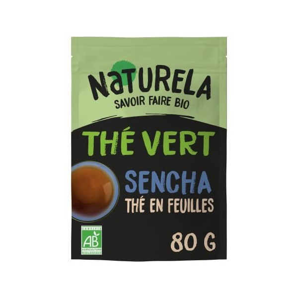 NATURELA - Thé Vert Bio Vrac Sencha - Thé en Feuilles Entières - Fine Cueillette - 80 g Thé vert