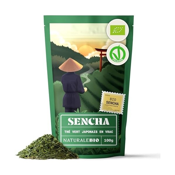 NaturaleBio Thé vert Sencha Japonais Bio - Upper grade - de 100g. Bio, Naturel et Pur, Thé vert en vrac de première récolte c