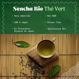 NaturaleBio Thé vert Sencha Japonais Bio - Upper grade - de 100g. Bio, Naturel et Pur, Thé vert en vrac de première récolte c