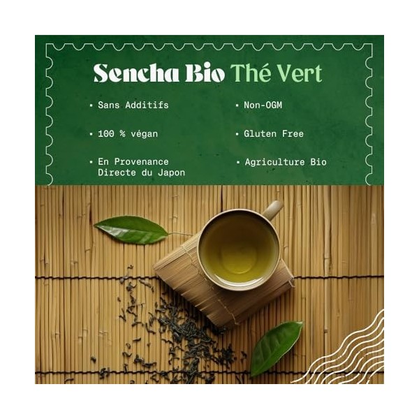 NaturaleBio Thé vert Sencha Japonais Bio - Upper grade - de 100g. Bio, Naturel et Pur, Thé vert en vrac de première récolte c