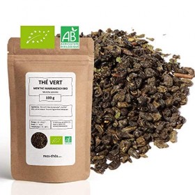 Thé Vert bio aromatisé Menthe Marrakesch - 100g 40 tasses - Thé en vrac 100% agriculture biologique - Mes-Thés Thé vert