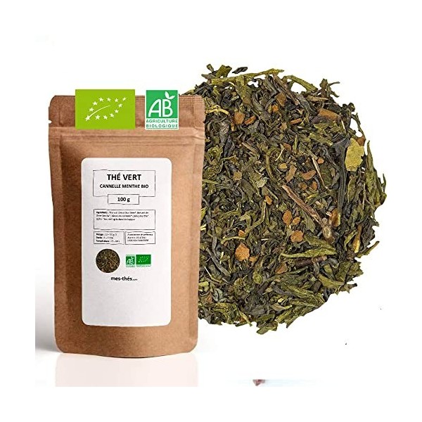 Thé Vert bio aromatisé Menthe Marrakesch - 100g 40 tasses - Thé en vrac 100% agriculture biologique - Mes-Thés Thé vert