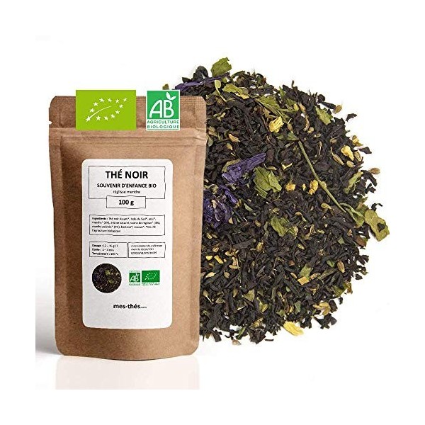 Thé Vert bio aromatisé Menthe Marrakesch - 100g 40 tasses - Thé en vrac 100% agriculture biologique - Mes-Thés Thé vert