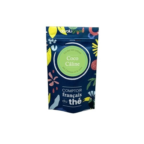 Thé Vert Coco Câline – Comptoir Français du Thé – Mélange Exotique Ananas & Noix de Coco en Vrac 80g – Infusion Douce et Suav