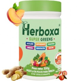 Herboxa SUPER GREENS Complément alimentaire en poudre avec racine de chicorée zinc et chrome saveur pêche glacée 50 portions