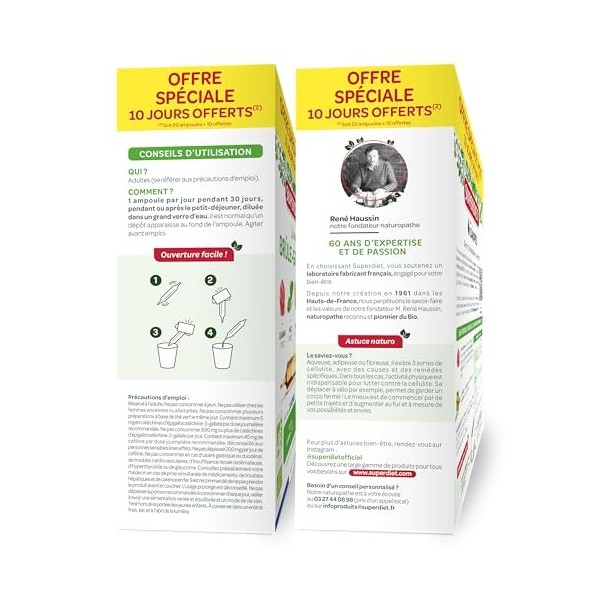 SUPERDIET-QUATUOR BRÛLE-GRAISSE BIO-Minceur-Thé vert, Papaye, Son davoine, Guarana-Fabrication française-FORMAT PROMO-30 amp