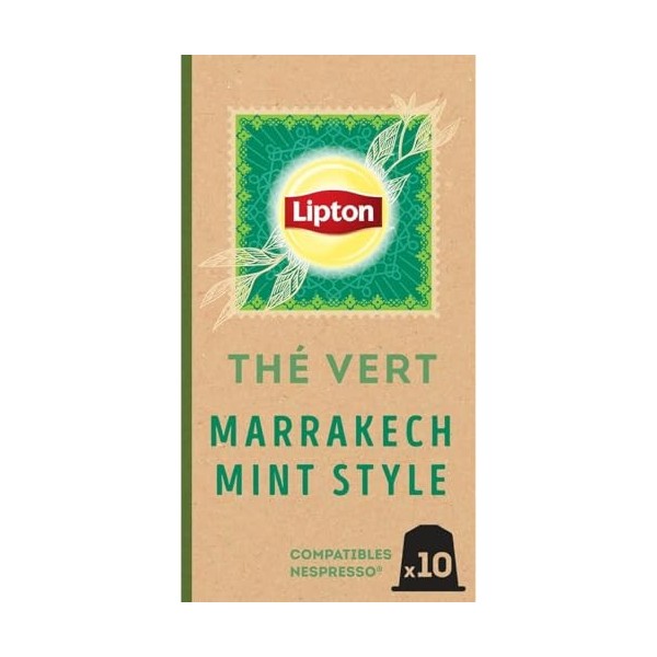 Lipton Thé Vert Marrakech Mint, 100 Capsules Compatibles Nespresso, Antioxydant et Parfumé, Menthe Fraîche et Délicate, Label