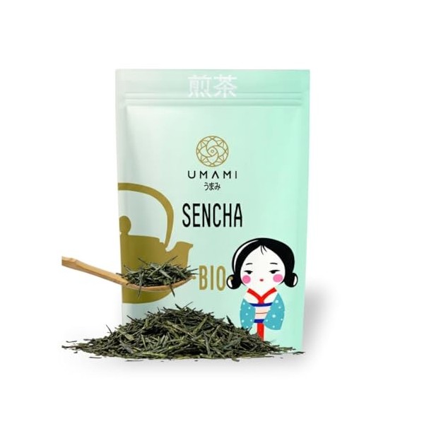 Umami Thé Vert Sencha Japonais BIO en Feuilles 100g - Qualité Premium dUji, Japon. Thé Vert Biologique Riche en Antioxydants