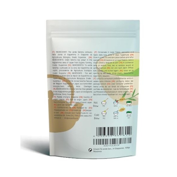 Umami Thé Vert Sencha Japonais BIO en Feuilles 100g - Qualité Premium dUji, Japon. Thé Vert Biologique Riche en Antioxydants