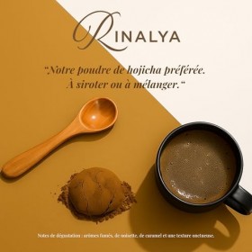 RINALYA® Hojicha en Poudre Bio 80g – Thé Vert Torréfié Japonais – Hojicha Chaud, Glacé ou Latte – Faible en Caféine, Sans Ame