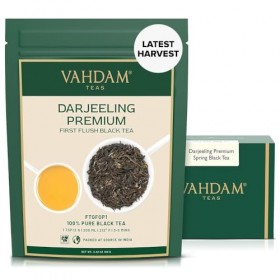 VAHDAM, Thé Noir Darjeeling First Flush 100g, 50+ Tasses Fleuri, Aromatique Et Délicieux | Cueilli, Emballé Et Expédié Dire