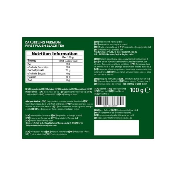 VAHDAM, Thé Noir Darjeeling First Flush 100g, 50+ Tasses Fleuri, Aromatique Et Délicieux | Cueilli, Emballé Et Expédié Dire