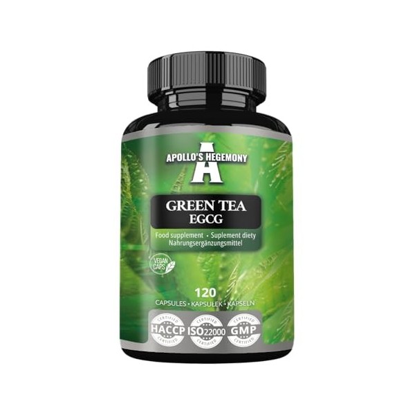 Extrait de Thé Vert 500mg, Contient 50% EGCG et 98% Polyphénols, 120 Capsules Végétales, 4 Mois dapprovisionnement, Brûleur 