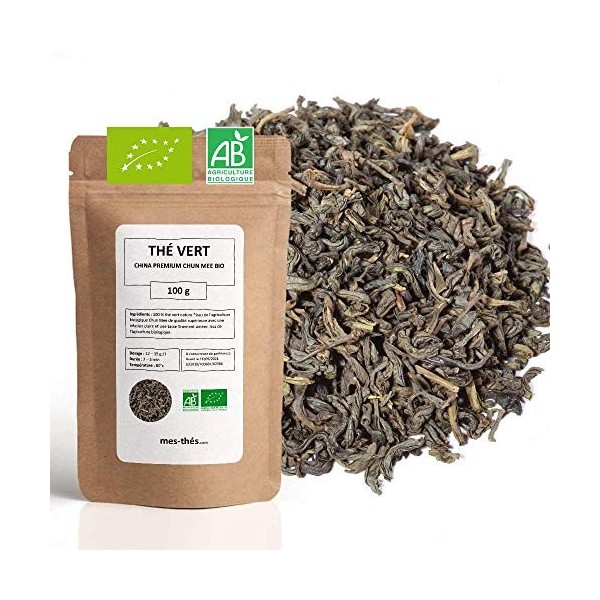 Thé Vert bio China Premium Chun Mee - 100g 40 tasses - Thé en vrac 100% agriculture biologique - Mes-Thés