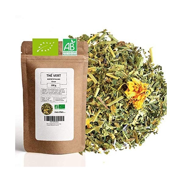 Thé Vert bio Citron - 100g 40 tasses - Thé en vrac 100% agriculture biologique - Mes-Thés Thé vert