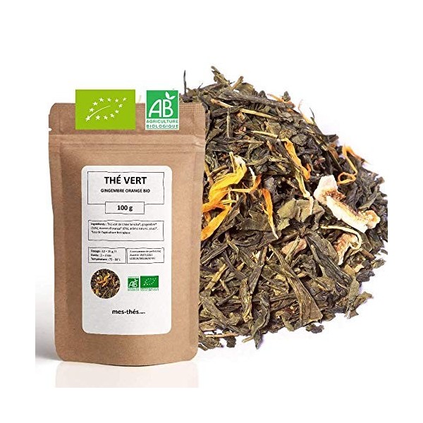 Thé Vert bio Citron - 100g 40 tasses - Thé en vrac 100% agriculture biologique - Mes-Thés Thé vert