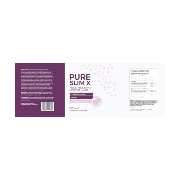 Pure Slim X – Gélules à base d’extraits de plantes : framboise, thé vert & caféine naturelle, 60 gélules, complément alimenta