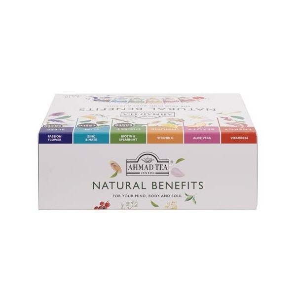 Ahmad Tea Natural Benefit Lot de 60 sachets de thé fonctionnels | Thés verts, infusions de fruits et de plantes | Cadeau parf