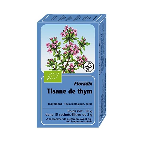 Salus Tisane Floradix Thym AB - Tisane Bio - Digestion - Immunité - Défense des Voies Respiratoires - 15 sachets Thé vert