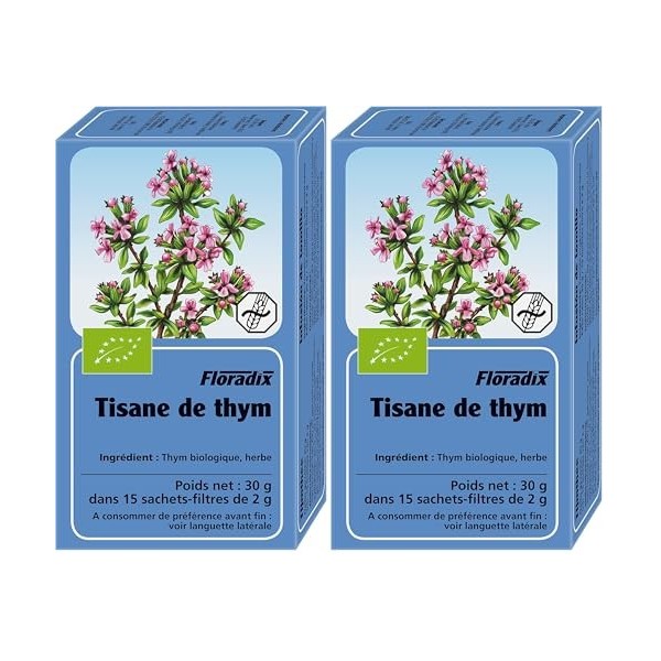 Salus Tisane Floradix Thym AB - Tisane Bio - Digestion - Immunité - Défense des Voies Respiratoires - 15 sachets Thé vert