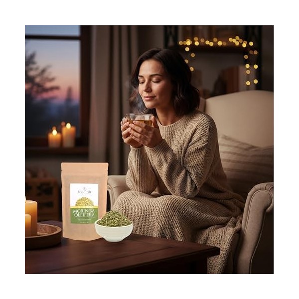 Moringa Thé en vrac 100 g, feuilles de Moringa Oleifera coupe fine, thé à base de plantes TeaClub