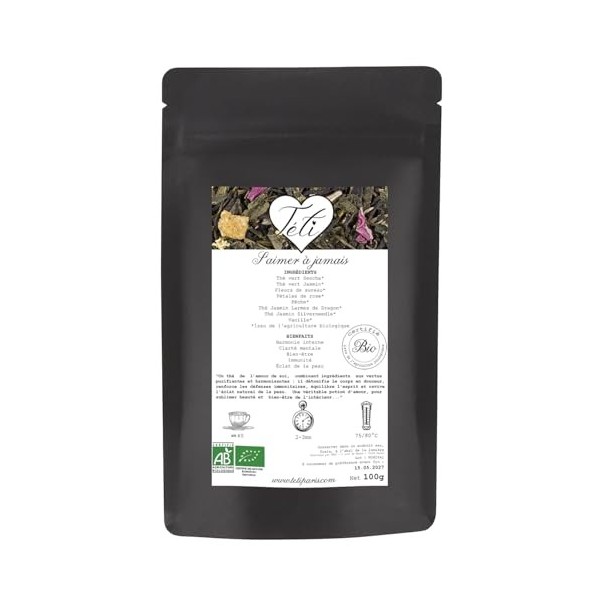 Thé Vert Jasmin Rose - Premium bio - Haute qualité - Vrac 100g - Bien-être, immunité, harmonie - Idée cadeau - Saimer à jama ...