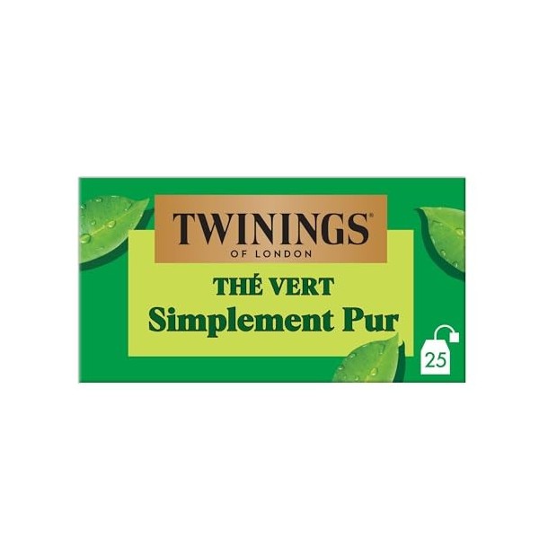 Twinings - Thé Vert Simplement Pur - 25 Sachets - Délicat et Subtil - à Déguster Chaud ou Froid Thé vert