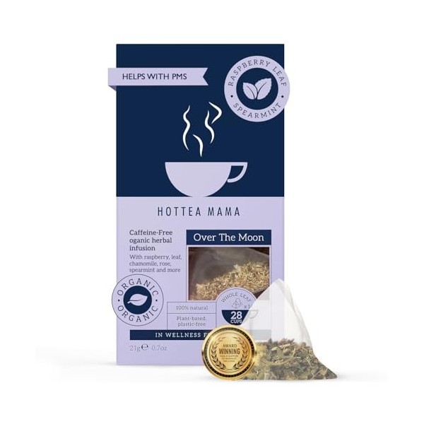 HOTTEA MAMA | Over The Moon | Thé de Soutien Menstruel | Menthe Verte, Feuille de Framboise, Rose, Camomille, Racine de Pisse...