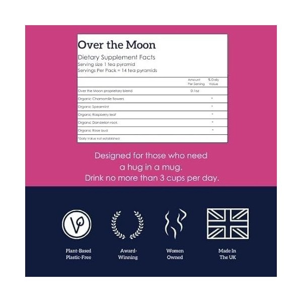 HOTTEA MAMA | Over The Moon | Thé de Soutien Menstruel | Menthe Verte, Feuille de Framboise, Rose, Camomille, Racine de Pisse...