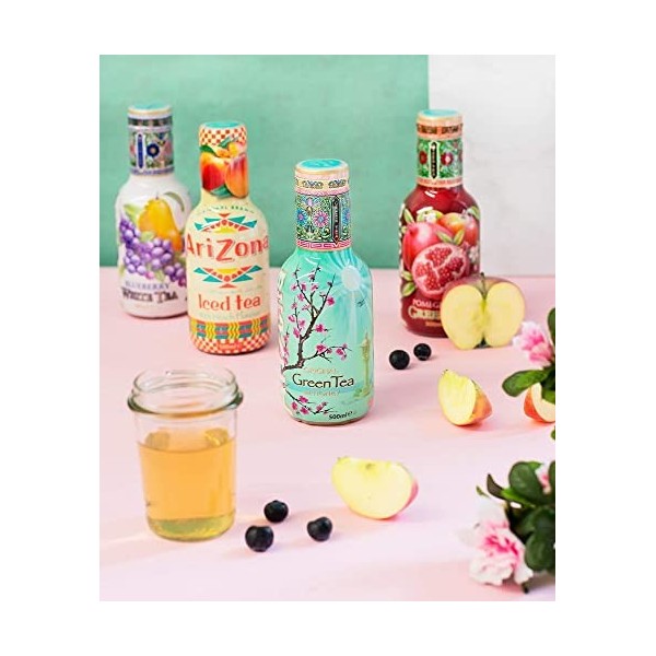 AriZona - Thé Vert Goût Grenade - Nouvelle Formule Réduite en Sucre - Saveur et Bien-Être - Emballage Design - Pack de 6 Bout