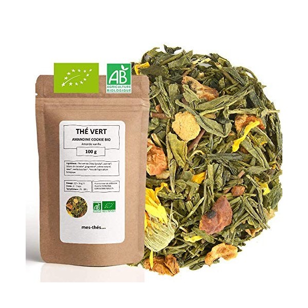 Thé Vert bio aromatisé Vanille Cannelle - 100g 40 tasses - Thé en vrac 100% agriculture biologique - Mes-Thés Thé vert
