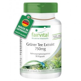 Fairvital | Extrait de thé vert - 90 gélules - 1500mg dextrait de thé vert par dose journalière - 50% polyphénols, 30% catéc
