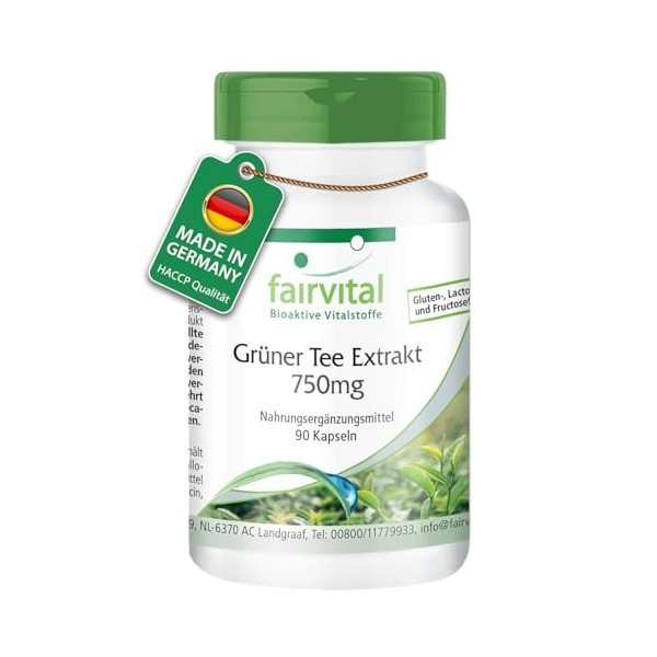 Fairvital | Extrait de thé vert - 90 gélules - 1500mg dextrait de thé vert par dose journalière - 50% polyphénols, 30% catéc