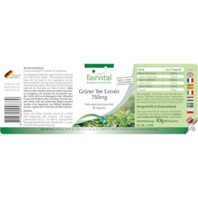 Fairvital | Extrait de thé vert - 90 gélules - 1500mg dextrait de thé vert par dose journalière - 50% polyphénols, 30% catéc