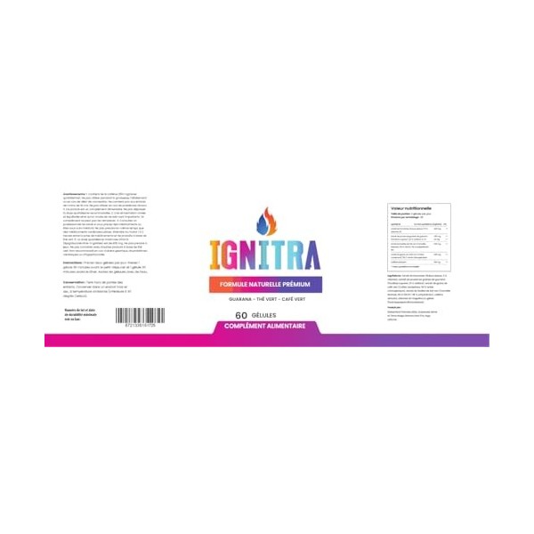IGNITRA – Formule Naturelle Premium – 60 Gélules – Guarana, Thé Vert & Café Vert – Avec Caféine – Complément Alimentaire – Fa