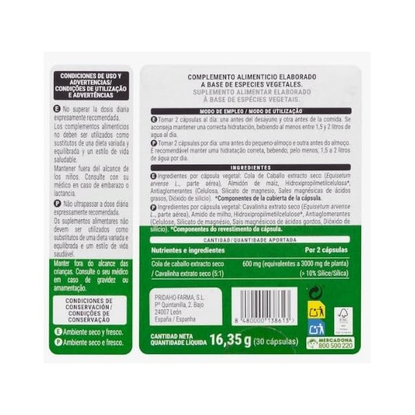 Prêle des Champs 600 mg Extrait Sec Lot de 3 Boîtes de 30 Gélules Total 90 Gélules - Drainage, Détox et Reminéralisation