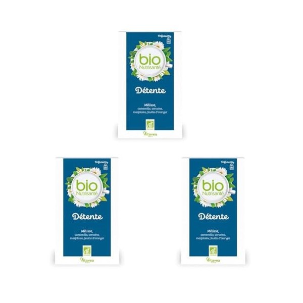 Nutrisanté Infusion bio détente 20 sachets Lot de 3 Thé vert